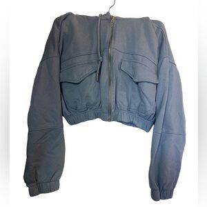 Ashley vintage charm powder blue cropped hoodie sweatshirt ladies small